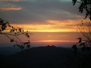 Sunrise beginning to look like a volcano. I had no idea exactly where it would rise so this was a nice surprise